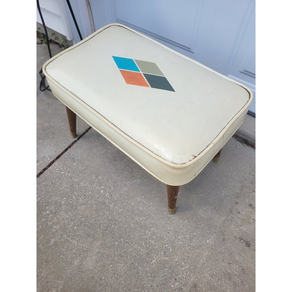 Unbranded Other - Vtg Babcock Phillips Modern Atomic Harlequin Diamond Vinyl Ottoman Footstool MCM